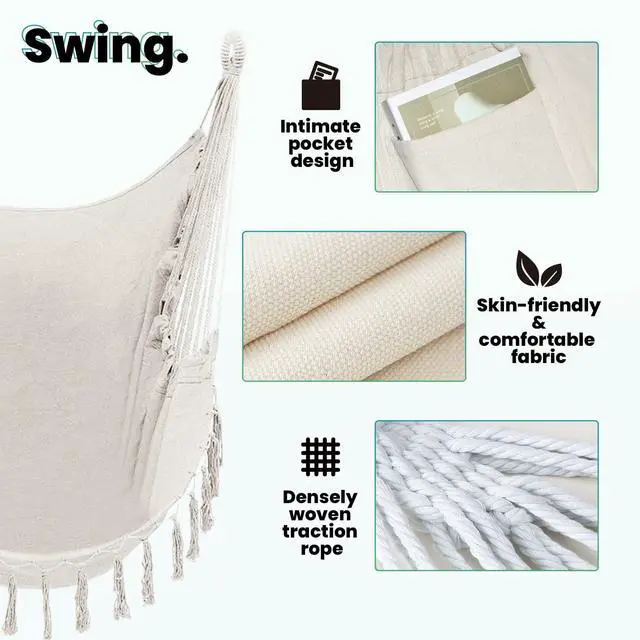Alt view image 4 of 6 - Hammock Chair with Stand,Heavy-Duty Hanging Chair with Stand, for Indoor Outdoor,Sturdy Swing Chair Stand Max Load 350 pounds(Hammock Chair Included)