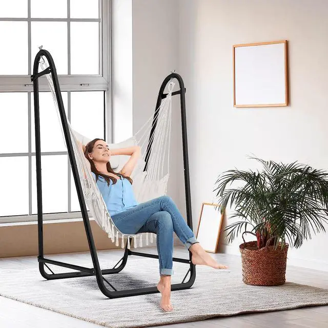 Alt view image 2 of 6 - Hammock Chair with Stand,Heavy-Duty Hanging Chair with Stand, for Indoor Outdoor,Sturdy Swing Chair Stand Max Load 350 pounds(Hammock Chair Included)