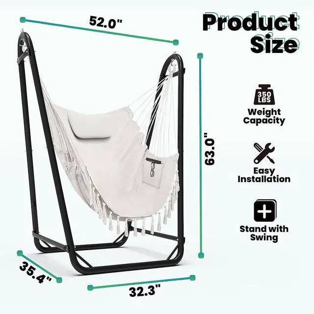 Alt view image 6 of 6 - Hammock Chair with Stand,Heavy-Duty Hanging Chair with Stand, for Indoor Outdoor,Sturdy Swing Chair Stand Max Load 350 pounds(Hammock Chair Included)