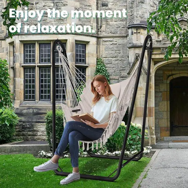 Alt view image 5 of 6 - Hammock Chair with Stand,Heavy-Duty Hanging Chair with Stand, for Indoor Outdoor,Sturdy Swing Chair Stand Max Load 350 pounds(Hammock Chair Included)