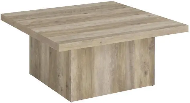 Main image of Coaster Home Furnishings - Devar - Wood - Square Coffee Table with Pedestal Base, Geometric Design and Transitional Style - Living Room - Distressed Pine - 710878
