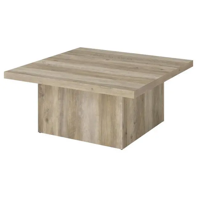 Alt view image 4 of 7 - Coaster Home Furnishings - Devar - Wood - Square Coffee Table with Pedestal Base, Geometric Design and Transitional Style - Living Room - Distressed Pine - 710878