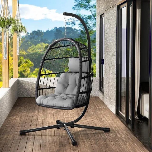 Main image of LEVELEVE Egg Chair with Stand,Patio Rattan Wicker Hanging Swing Egg Chair Hammock Chair for Bedroom Porch Garden,Thickened Aluminum Alloy Steel Frame and UV Resistant Cushion,350LBS Capacity