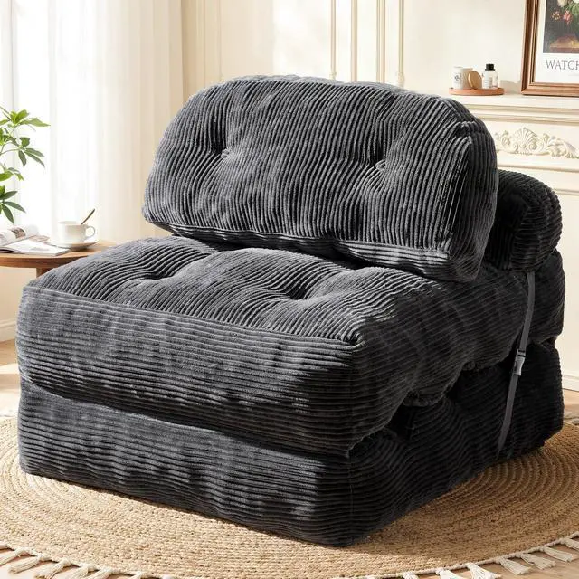 Main image of Vellorise Folding Sofa Bed, Convertible Sleeper Chair with Back Support and Pillow Futon,Boneless Foldable Couch for Living Room/Guest Use/Home Office, Foldable Chair Bed for Adults, Dark Gray