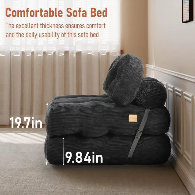 Alt view image 6 of 7 - Vellorise Folding Sofa Bed, Convertible Sleeper Chair with Back Support and Pillow Futon,Boneless Foldable Couch for Living Room/Guest Use/Home Office, Foldable Chair Bed for Adults, Dark Gray