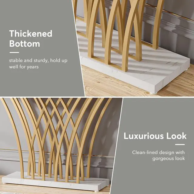 Alt view image 7 of 7 - Tribesigns 59 inch Gold Console Table, Modern Entryway Table with Grid-Shaped Metal Base for Entrance, Hallway, Entryway, Living Room(White Faux Marble & Gold)