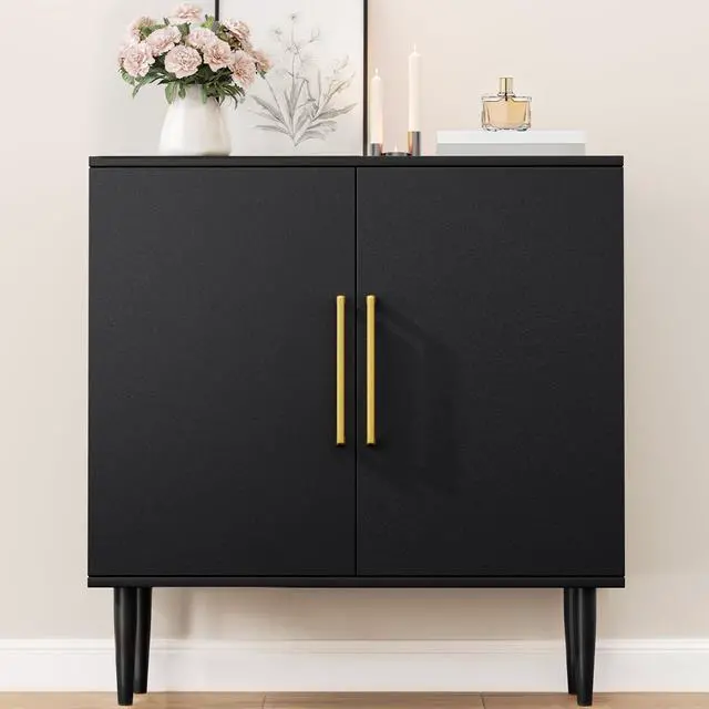 Main image of Vrullu Modern Storage Cabinet, Free Standing Buffet Cabinet, Black Sideboard and Buffet Storage, Wood Accent Furniture for Living Room, Hallway, Entryway, Dining Room (1, Black)