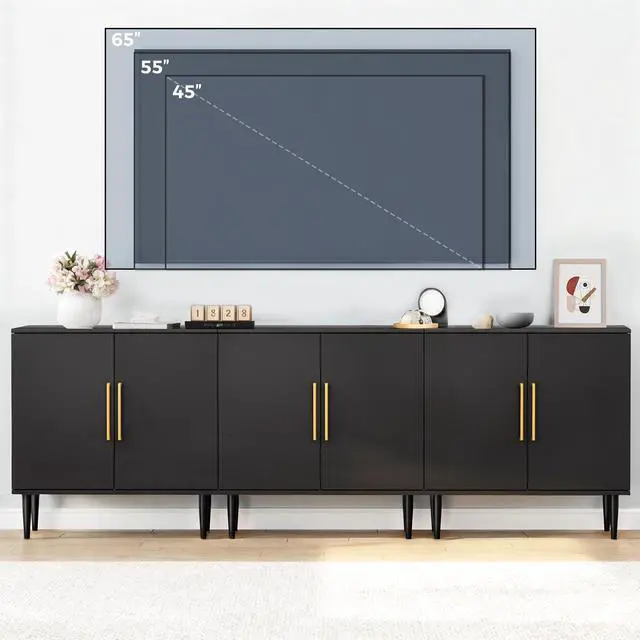 Alt view image 2 of 7 - Vrullu Modern Storage Cabinet, Free Standing Buffet Cabinet, Black Sideboard and Buffet Storage, Wood Accent Furniture for Living Room, Hallway, Entryway, Dining Room (1, Black)