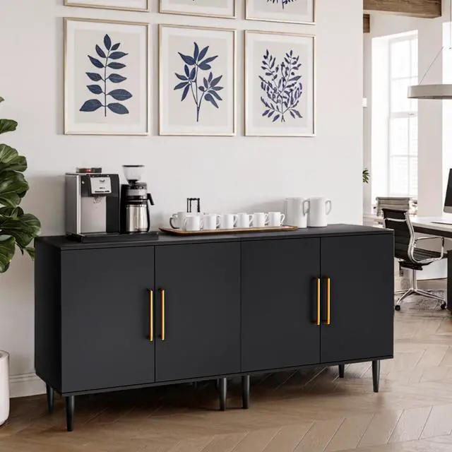 Alt view image 4 of 7 - Vrullu Modern Storage Cabinet, Free Standing Buffet Cabinet, Black Sideboard and Buffet Storage, Wood Accent Furniture for Living Room, Hallway, Entryway, Dining Room (1, Black)