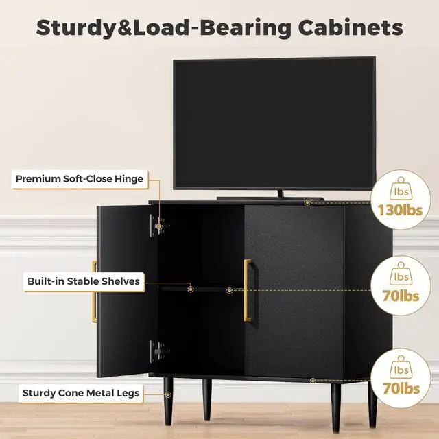 Alt view image 7 of 7 - Vrullu Modern Storage Cabinet, Free Standing Buffet Cabinet, Black Sideboard and Buffet Storage, Wood Accent Furniture for Living Room, Hallway, Entryway, Dining Room (1, Black)