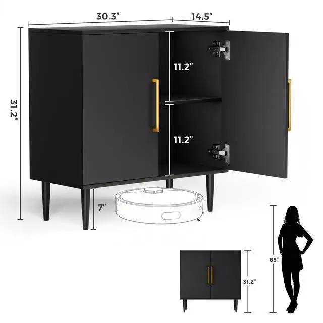 Alt view image 5 of 7 - Vrullu Modern Storage Cabinet, Free Standing Buffet Cabinet, Black Sideboard and Buffet Storage, Wood Accent Furniture for Living Room, Hallway, Entryway, Dining Room (1, Black)