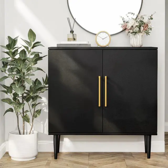 Alt view image 3 of 7 - Vrullu Modern Storage Cabinet, Free Standing Buffet Cabinet, Black Sideboard and Buffet Storage, Wood Accent Furniture for Living Room, Hallway, Entryway, Dining Room (1, Black)