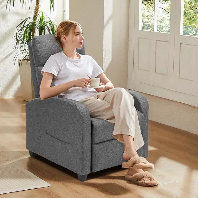 Alt view image 2 of 7 - Sweetcrispy Massage Recliner Chair for Adults, Adjustable Home Theater Seating with Lumbar Support, Modern Small Recliners for Small Spaces, Dark Grey