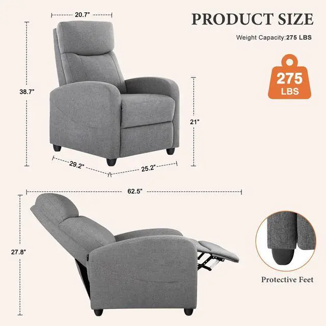 Alt view image 4 of 7 - Sweetcrispy Massage Recliner Chair for Adults, Adjustable Home Theater Seating with Lumbar Support, Modern Small Recliners for Small Spaces, Dark Grey