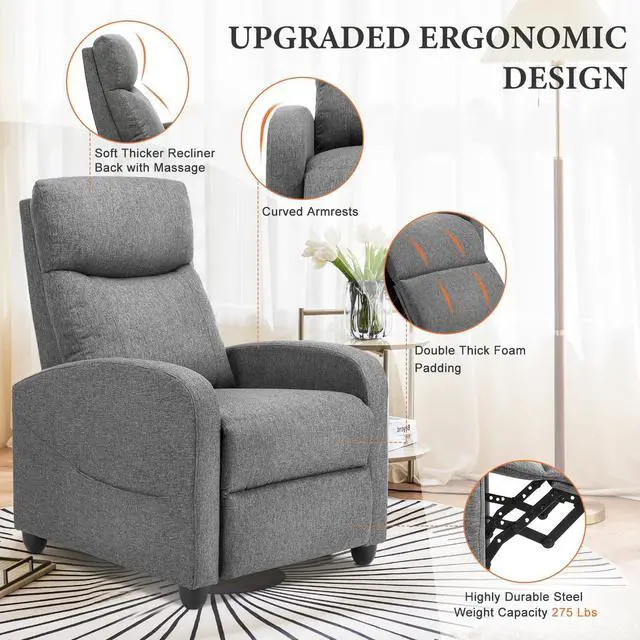 Alt view image 5 of 7 - Sweetcrispy Massage Recliner Chair for Adults, Adjustable Home Theater Seating with Lumbar Support, Modern Small Recliners for Small Spaces, Dark Grey