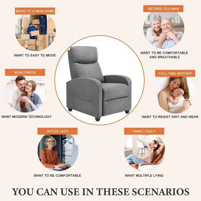 Alt view image 7 of 7 - Sweetcrispy Massage Recliner Chair for Adults, Adjustable Home Theater Seating with Lumbar Support, Modern Small Recliners for Small Spaces, Dark Grey