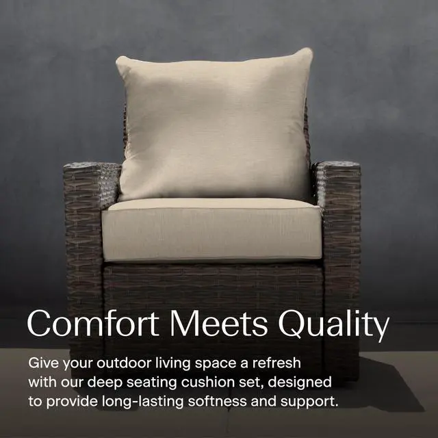 Alt view image 2 of 7 - Honeycomb Outdoor Heritage Deep Seat, 24 x 23, Textured Solid Almond Chair Cushion with Removable Cover, for Patio Furniture