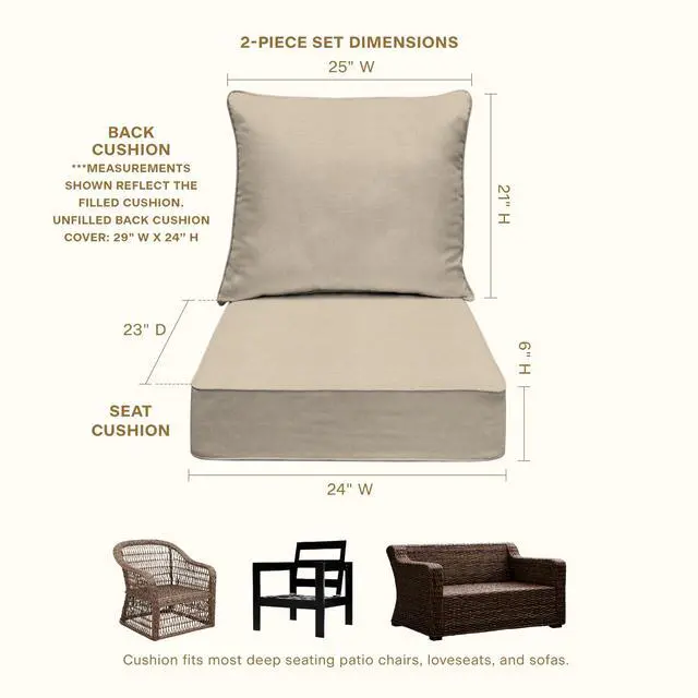 Alt view image 6 of 7 - Honeycomb Outdoor Heritage Deep Seat, 24 x 23, Textured Solid Almond Chair Cushion with Removable Cover, for Patio Furniture