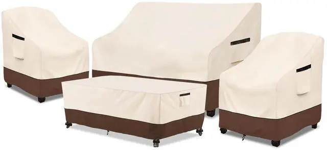 Main image of Rileytee Patio Furniture Set Covers, 4 Pcs 600D Heavy Duty 100% Waterproof Outdoor Furniture Cover, Fit Patio Loveseat, Chair and Coffee Table (Beige & Brown,Large)
