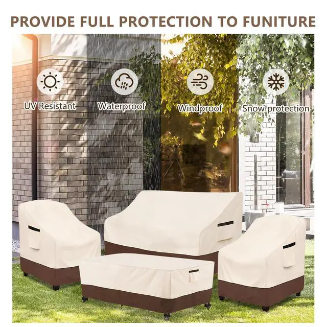 Alt view image 7 of 7 - Rileytee Patio Furniture Set Covers, 4 Pcs 600D Heavy Duty 100% Waterproof Outdoor Furniture Cover, Fit Patio Loveseat, Chair and Coffee Table (Beige & Brown,Large)
