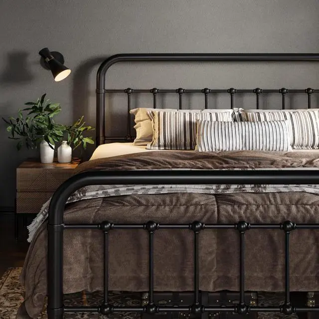 Main image of Allewie Queen Size Metal Platform Bed Frame with Victorian Style Wrought Iron-Art Headboard/Footboard, No Box Spring Required, Black