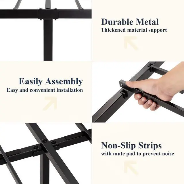 Alt view image 5 of 6 - Allewie Queen Size Metal Platform Bed Frame with Victorian Style Wrought Iron-Art Headboard/Footboard, No Box Spring Required, Black