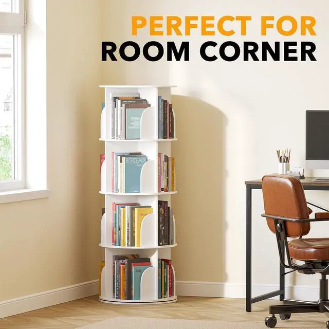 Alt view image 4 of 7 - SpaceAid 4 Tier Rotating Bookshelf Tower, Spinning Bookcase Lazy Susan, Revolving 360 Book Shelf Storage Round Carousel, Vertical Rotate Turning Spiral Corner Organizer, White