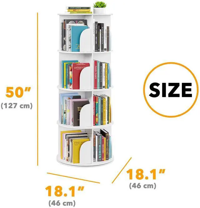 Alt view image 5 of 7 - SpaceAid 4 Tier Rotating Bookshelf Tower, Spinning Bookcase Lazy Susan, Revolving 360 Book Shelf Storage Round Carousel, Vertical Rotate Turning Spiral Corner Organizer, White