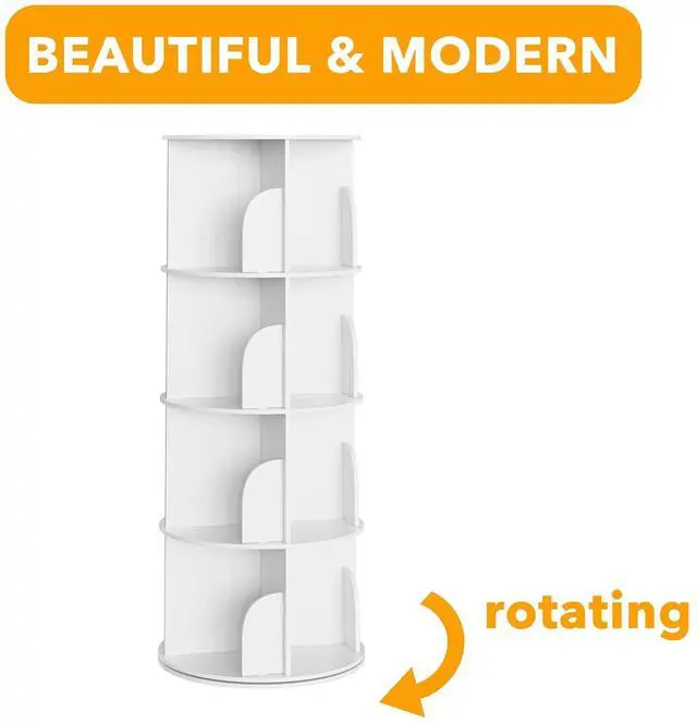 Alt view image 7 of 7 - SpaceAid 4 Tier Rotating Bookshelf Tower, Spinning Bookcase Lazy Susan, Revolving 360 Book Shelf Storage Round Carousel, Vertical Rotate Turning Spiral Corner Organizer, White