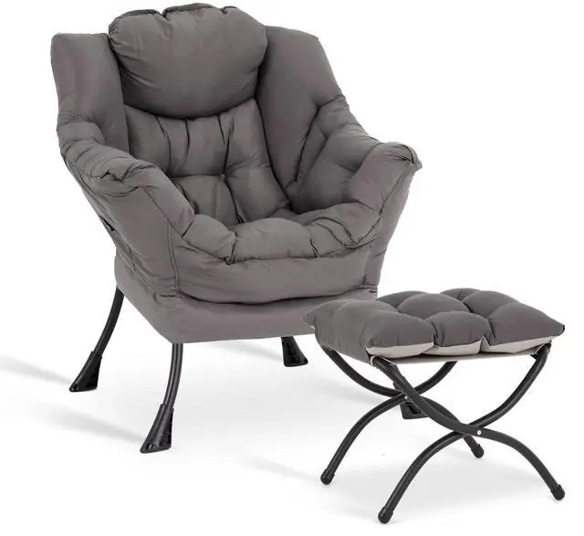 Main image of LITA Lazy Chair with Ottoman, Modern Accent Leisure Upholstered Lazy Sofa Armchair, Contemporary Lounge Reading Chair with Armrests and a Side Pocket for Living Room, Bedroom & Small Space, Dark Grey