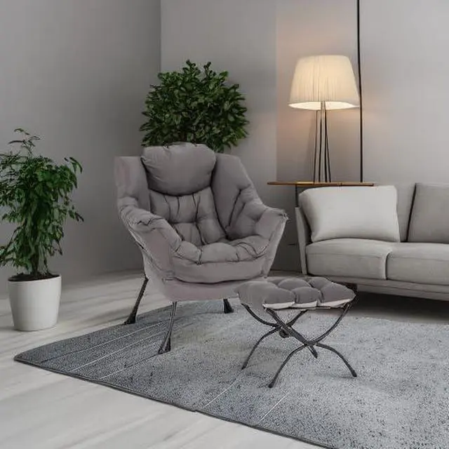 Alt view image 5 of 7 - LITA Lazy Chair with Ottoman, Modern Accent Leisure Upholstered Lazy Sofa Armchair, Contemporary Lounge Reading Chair with Armrests and a Side Pocket for Living Room, Bedroom & Small Space, Dark Grey