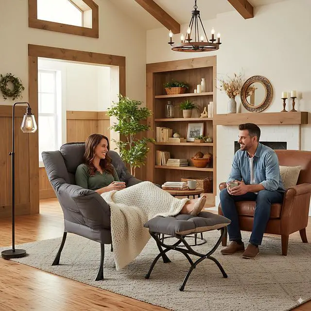 Alt view image 2 of 7 - LITA Lazy Chair with Ottoman, Modern Accent Leisure Upholstered Lazy Sofa Armchair, Contemporary Lounge Reading Chair with Armrests and a Side Pocket for Living Room, Bedroom & Small Space, Dark Grey