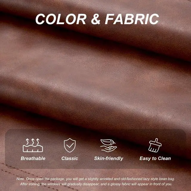 Alt view image 6 of 7 - Hobestluk Giant Bean Bag Chair Lazy Floor Sofa, Memory Foam Fireside Sofa for Adults, Big Beanbag Faux Leather Armless Chair for Living Room Bedroom Dorm Office (Brown, Single)