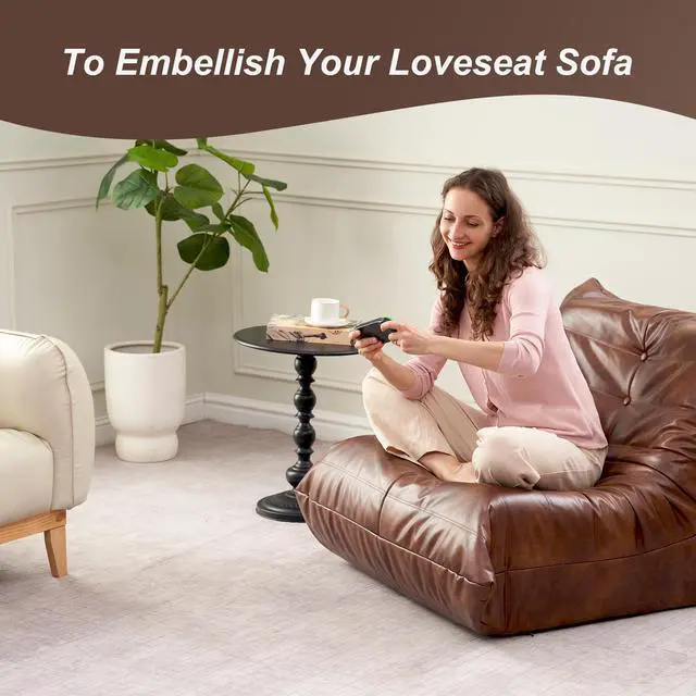Alt view image 7 of 7 - Hobestluk Giant Bean Bag Chair Lazy Floor Sofa, Memory Foam Fireside Sofa for Adults, Big Beanbag Faux Leather Armless Chair for Living Room Bedroom Dorm Office (Brown, Single)