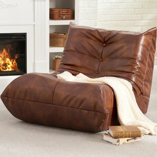 Main image of Hobestluk Giant Bean Bag Chair Lazy Floor Sofa, Memory Foam Fireside Sofa for Adults, Big Beanbag Faux Leather Armless Chair for Living Room Bedroom Dorm Office (Brown, Single)