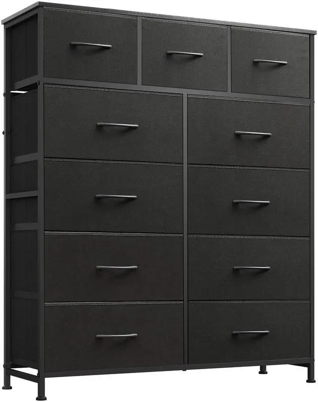 Main image of WLIVE Tall Dresser for Bedroom, Fabric Dressers Storage Tower, Dresser & Chest of Drawers Organizer Unit with 11 Drawers, Storage Cabinet, Hallway, Closets, Steel Frame, Wood Top, Charcoal Black