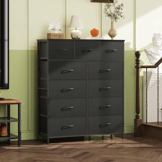 Alt view image 2 of 7 - WLIVE Tall Dresser for Bedroom, Fabric Dressers Storage Tower, Dresser & Chest of Drawers Organizer Unit with 11 Drawers, Storage Cabinet, Hallway, Closets, Steel Frame, Wood Top, Charcoal Black