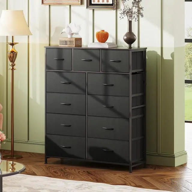 Alt view image 3 of 7 - WLIVE Tall Dresser for Bedroom, Fabric Dressers Storage Tower, Dresser & Chest of Drawers Organizer Unit with 11 Drawers, Storage Cabinet, Hallway, Closets, Steel Frame, Wood Top, Charcoal Black