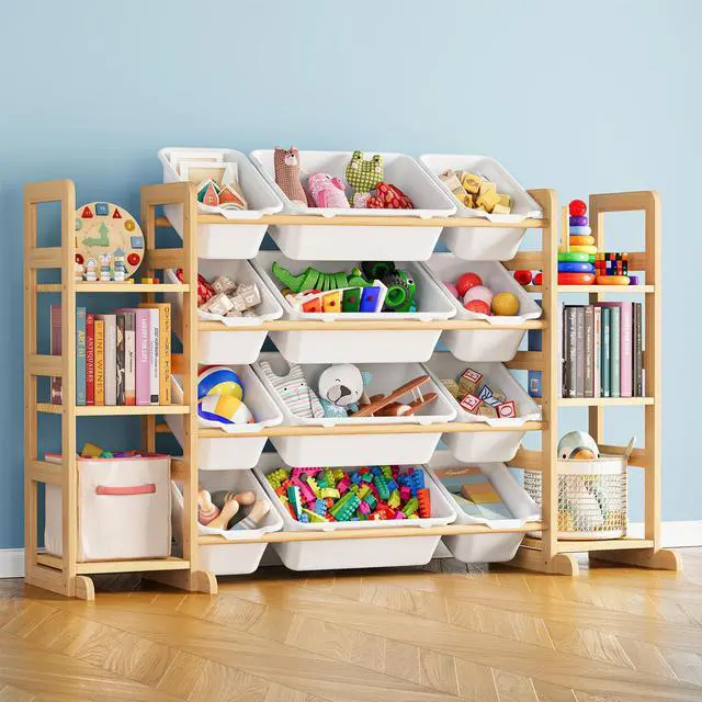 Main image of SpaceAid Toy Storage Organizer with 6 Shelves and 12 Bins, Bookshelf/Bookcase, Kids Bin Shelf, Toys Box for Playroom Organization for Bedroom & Room Decor, White, 52.3" W
