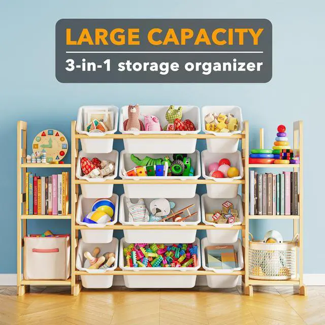 Alt view image 2 of 7 - SpaceAid Toy Storage Organizer with 6 Shelves and 12 Bins, Bookshelf/Bookcase, Kids Bin Shelf, Toys Box for Playroom Organization for Bedroom & Room Decor, White, 52.3" W