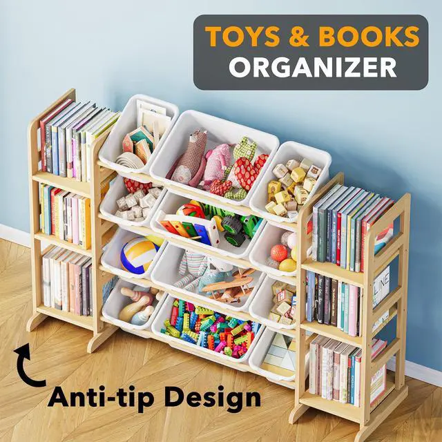 Alt view image 4 of 7 - SpaceAid Toy Storage Organizer with 6 Shelves and 12 Bins, Bookshelf/Bookcase, Kids Bin Shelf, Toys Box for Playroom Organization for Bedroom & Room Decor, White, 52.3" W