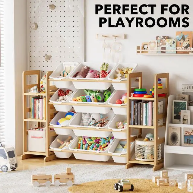Alt view image 5 of 7 - SpaceAid Toy Storage Organizer with 6 Shelves and 12 Bins, Bookshelf/Bookcase, Kids Bin Shelf, Toys Box for Playroom Organization for Bedroom & Room Decor, White, 52.3" W