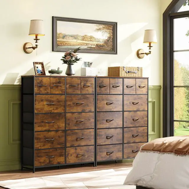 Alt view image 2 of 7 - WLIVE Tall Dresser for Bedroom with 12 Drawers, Dressers & Chests of Drawers, Fabric Dressers for Closet, Storage Dresser Organizer with Steel Frame, Wood Top, Rustic Brown Wood Grain Print