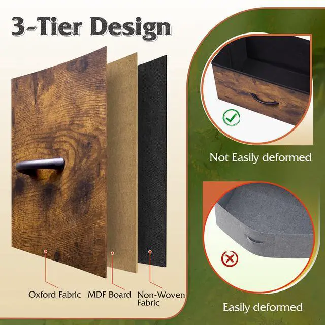 Alt view image 6 of 7 - WLIVE Tall Dresser for Bedroom with 12 Drawers, Dressers & Chests of Drawers, Fabric Dressers for Closet, Storage Dresser Organizer with Steel Frame, Wood Top, Rustic Brown Wood Grain Print