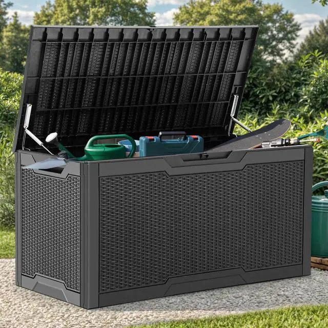 Main image of YITAHOME 100 Gallon Large Resin Deck Box Outdoor Storage Boxes for Patio Furniture, Outdoor Cushions, Garden Tools and Pool Supplies-Waterproof,Lockable (Black)