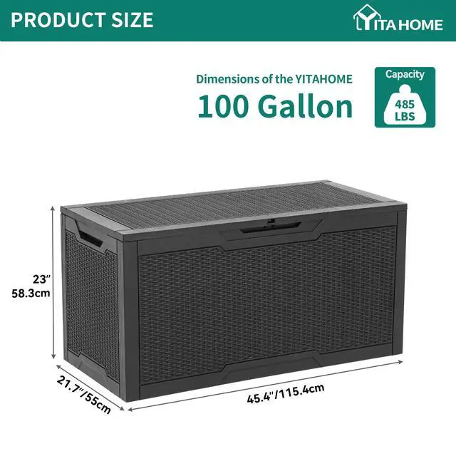 Alt view image 2 of 7 - YITAHOME 100 Gallon Large Resin Deck Box Outdoor Storage Boxes for Patio Furniture, Outdoor Cushions, Garden Tools and Pool Supplies-Waterproof,Lockable (Black)
