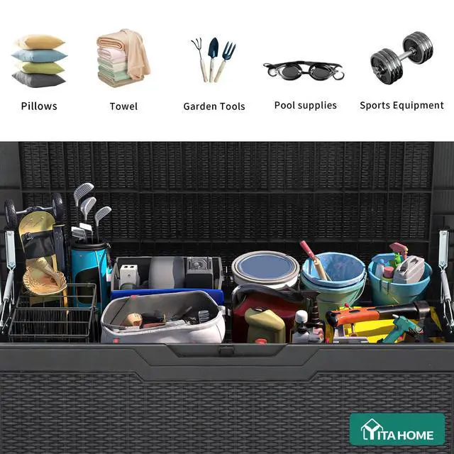 Alt view image 4 of 7 - YITAHOME 100 Gallon Large Resin Deck Box Outdoor Storage Boxes for Patio Furniture, Outdoor Cushions, Garden Tools and Pool Supplies-Waterproof,Lockable (Black)
