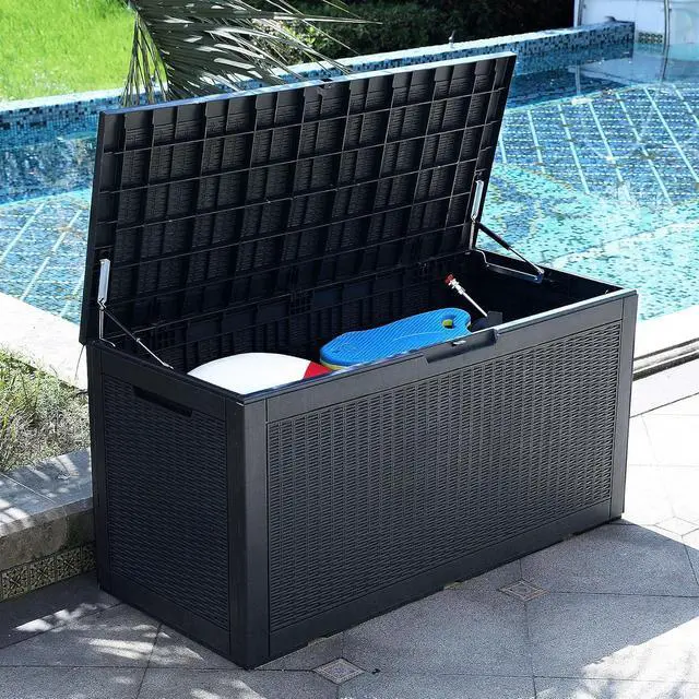 Alt view image 7 of 7 - YITAHOME 100 Gallon Large Resin Deck Box Outdoor Storage Boxes for Patio Furniture, Outdoor Cushions, Garden Tools and Pool Supplies-Waterproof,Lockable (Black)