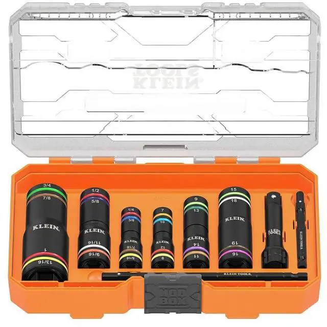 Main image of Klein Tools 656QS KNECT Quad Socket, 24 Sizes in 6 Sockets, 4-in-1 Color Coded SAE and Metric Impact Rated, Deep-Well Heavy-Duty, 1/4-and 3/8-Inch Drive, 3-1/2-and 6-1/2-Inch Shaft