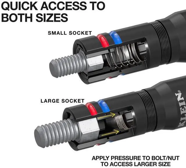 Alt view image 3 of 6 - Klein Tools 656QS KNECT Quad Socket, 24 Sizes in 6 Sockets, 4-in-1 Color Coded SAE and Metric Impact Rated, Deep-Well Heavy-Duty, 1/4-and 3/8-Inch Drive, 3-1/2-and 6-1/2-Inch Shaft